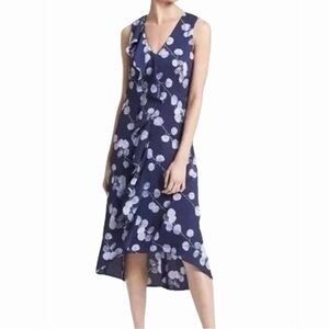 Banana Republic Blue Floral Cascade Ruffle Midi Shift Dress